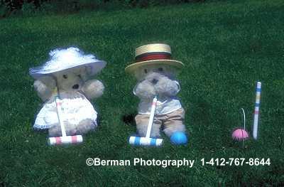 Victorian Teddy Bear couple playing croquet. 